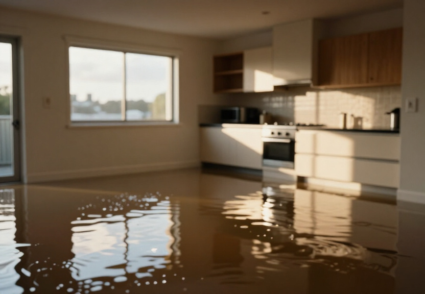Flooded apartment in Enmore before drying